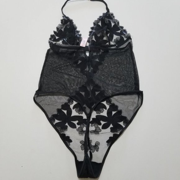 NWT Victoria's Secret Bodysuit One Piece Lingerie Black  Floral Lace M - Picture 7 of 10